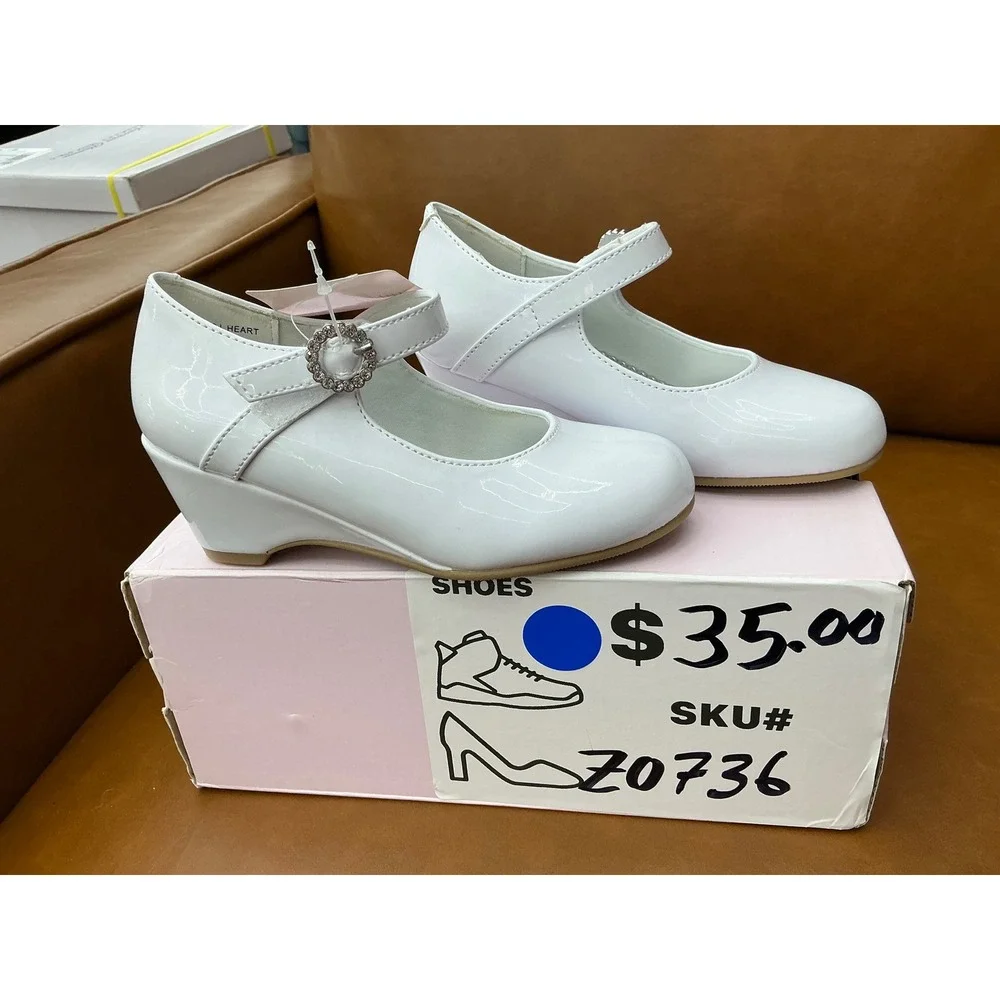 Christie & Jill Mary Jane Girls Size 11 White NEW Rhinestone Wedge CJ Heart
